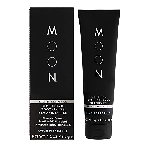 MOON Stain Removal Whitening Toothpaste, Fluoride-Free, Lunar Peppermint Flavor for Fresh Breath, for Adults 4.2 oz