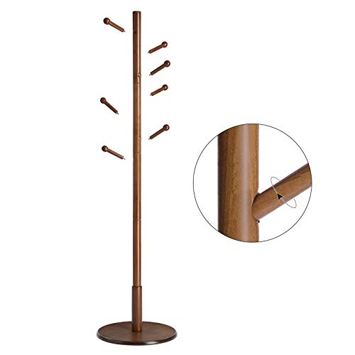 VASAGLE Coat Rack Free Standing with 7 Rounded Hooks, Wood Hall Tree, Entryway Coat Stand for Clothes, Hats, Purses, in The Entryway, Living Room, Dark Walnut URCR07WN