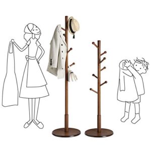 VASAGLE Coat Rack Free Standing with 7 Rounded Hooks, Wood Hall Tree, Entryway Coat Stand for Clothes, Hats, Purses, in The Entryway, Living Room, Dark Walnut URCR07WN