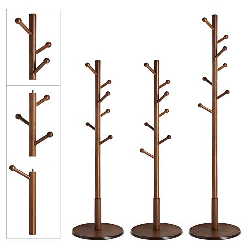 VASAGLE Coat Rack Free Standing with 7 Rounded Hooks, Wood Hall Tree, Entryway Coat Stand for Clothes, Hats, Purses, in The Entryway, Living Room, Dark Walnut URCR07WN