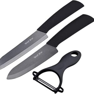 Kitchen Ceramic Knife Set Professional Knife With Sheaths, Super Sharp Rust Proof Stain Resistant (6" Chef Knife, 6" Bread Knife, One Peeler)