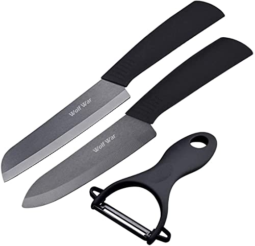 Kitchen Ceramic Knife Set Professional Knife With Sheaths, Super Sharp Rust Proof Stain Resistant (6" Chef Knife, 6" Bread Knife, One Peeler)