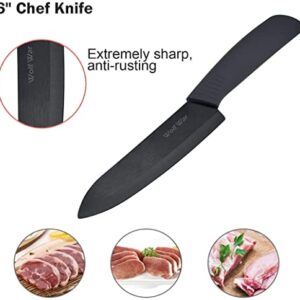 Kitchen Ceramic Knife Set Professional Knife With Sheaths, Super Sharp Rust Proof Stain Resistant (6" Chef Knife, 6" Bread Knife, One Peeler)