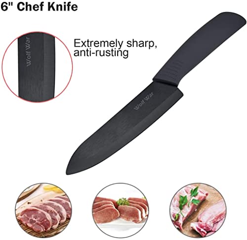 Kitchen Ceramic Knife Set Professional Knife With Sheaths, Super Sharp Rust Proof Stain Resistant (6" Chef Knife, 6" Bread Knife, One Peeler)