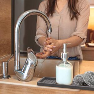 ZAPPOWARE Silicone Kitchen Sink Caddy Sponge Holder 12x4.7 Gray - Bathroom Vanity Tray Organizer, Soap Tray for Dish Scrubber, Soap Dispenser