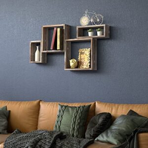 JACKCUBE Design 4 Cube Wall Mounted Rustic Floating Shelves, Wood Display Shelf, Shadow Box , Decorative Wall for Livingroom, Bathroom, Kitchen, Bedroom - MK517A