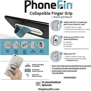 The PhoneFin: Expandable Finger Grip, Stand, and Mount for Smartphone - Exotic (Snake Silver)