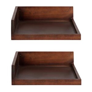 Kate and Laurel Levie Modern Floating Corner Wood Wall Shelves, 12 x 12 Inches, 2 Pack, Walnut Brown
