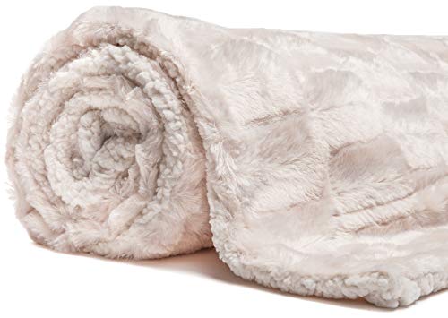 Chanasya Embossed Faux Fur Throw Blanket - Super Soft, Lightweight Minky Blanket - 108" x 86" - Creme