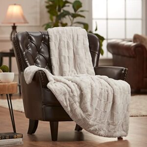 Chanasya Embossed Faux Fur Throw Blanket - Super Soft, Lightweight Minky Blanket - 108" x 86" - Creme