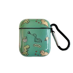 ici-rencontrer compatible with earbuds case airpods 1 & 2, cute dinosaur family pattern anti-scratch shockproof wireless earphone protector keychain green