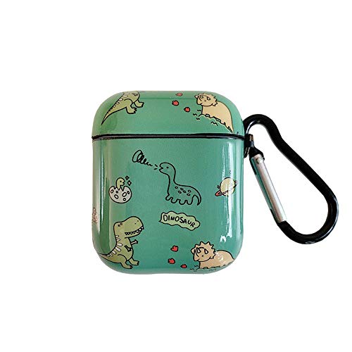 ICI-Rencontrer Compatible with Earbuds Case Airpods 1 & 2, Cute Dinosaur Family Pattern Anti-Scratch Shockproof Wireless Earphone Protector Keychain Green