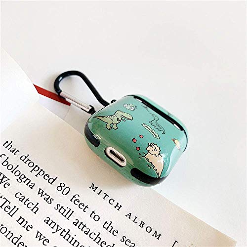 ICI-Rencontrer Compatible with Earbuds Case Airpods 1 & 2, Cute Dinosaur Family Pattern Anti-Scratch Shockproof Wireless Earphone Protector Keychain Green