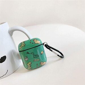 ICI-Rencontrer Compatible with Earbuds Case Airpods 1 & 2, Cute Dinosaur Family Pattern Anti-Scratch Shockproof Wireless Earphone Protector Keychain Green