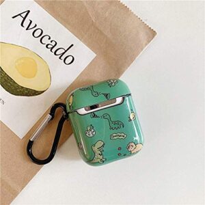 ICI-Rencontrer Compatible with Earbuds Case Airpods 1 & 2, Cute Dinosaur Family Pattern Anti-Scratch Shockproof Wireless Earphone Protector Keychain Green