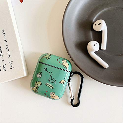 ICI-Rencontrer Compatible with Earbuds Case Airpods 1 & 2, Cute Dinosaur Family Pattern Anti-Scratch Shockproof Wireless Earphone Protector Keychain Green