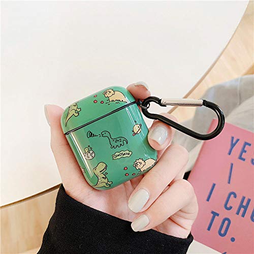 ICI-Rencontrer Compatible with Earbuds Case Airpods 1 & 2, Cute Dinosaur Family Pattern Anti-Scratch Shockproof Wireless Earphone Protector Keychain Green