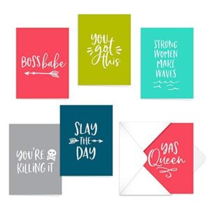 canopy street female empowerment note cards / 12 everyday feminist boss babe encouragement cards / 6 feminine positive affirmation designs / 4 5/8" x 6 1/4" strong women friendship greeting cards