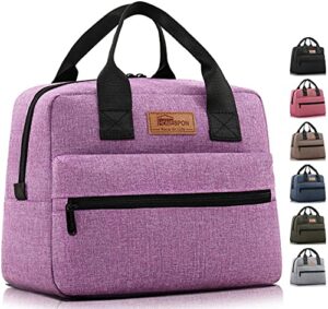 homespon insulated lunch bag box cooler totes handbag with front and back pockets for man and woman work shopping (purple)