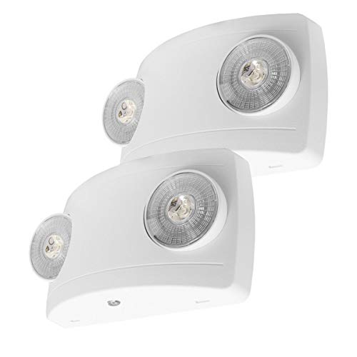 LFI Lights | Super Compact Emergency Light | White Housing | Two LED Adjustable Round Heads | Hardwired with Battery Backup | UL Listed | (2 Pack) | EL-C2