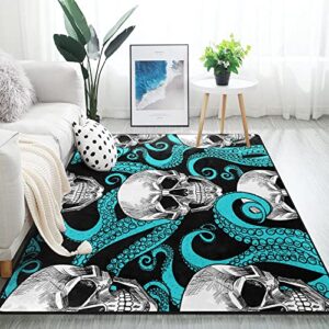 alaza blue octopus kraken sugar skull area rug rugs for living room bedroom 7' x 5'
