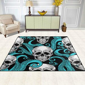 ALAZA Blue Octopus Kraken Sugar Skull Area Rug Rugs for Living Room Bedroom 7' x 5'