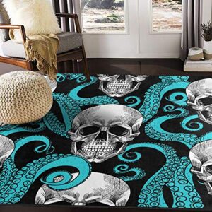 ALAZA Blue Octopus Kraken Sugar Skull Area Rug Rugs for Living Room Bedroom 7' x 5'