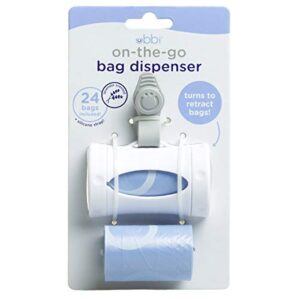 Ubbi Retractable On the Go Bag Dispenser for Baby Travel, Diaper Bag Accessory Must Have for Newborn, Helpful Baby Item, Baby Gift, Lavender Scented, White