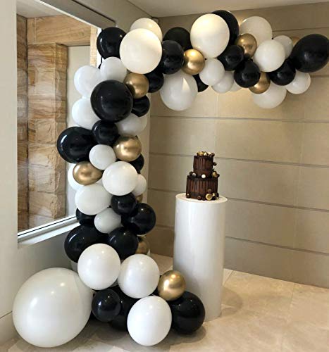 Heboland Black Gold White Balloon Garland Arch Kit 92Pcs Balloons16ft Long for Birthday Party Graduation Event Decorations