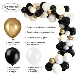 Heboland Black Gold White Balloon Garland Arch Kit 92Pcs Balloons16ft Long for Birthday Party Graduation Event Decorations