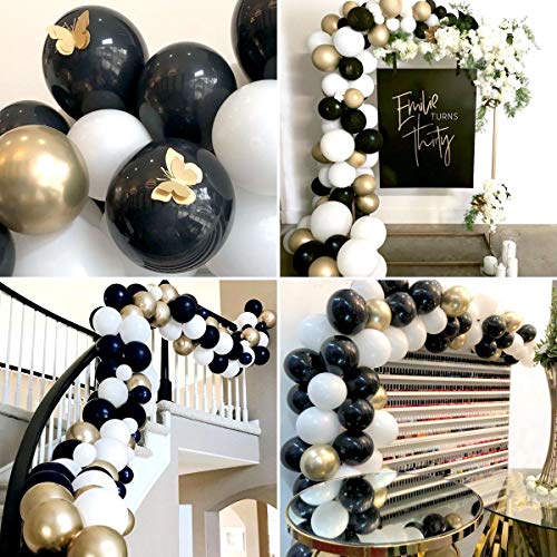 Heboland Black Gold White Balloon Garland Arch Kit 92Pcs Balloons16ft Long for Birthday Party Graduation Event Decorations