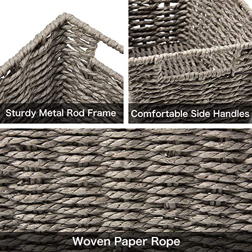 EZOWare 3 Durable Paper Rope Woven Storage Baskets, Braided Multipurpose Organizer Bins with Handle for Kids Baby Closets, Room Decor, Dog Cat Toys, Gift Baskets Empty - Gray