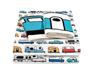 camco life is better at the campsite queen-size beds | set includes (1) fitted, (1) flat sheet and (2) pillow cases | multi-rv print (53299)
