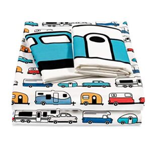 Camco Life is Better at the Campsite Queen-Size Beds | Set Includes (1) Fitted, (1) Flat Sheet and (2) Pillow Cases | Multi-RV Print (53299)