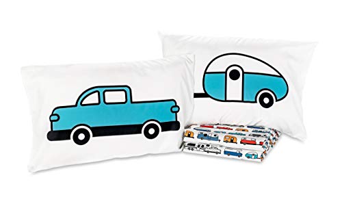 Camco Life is Better at the Campsite Queen-Size Beds | Set Includes (1) Fitted, (1) Flat Sheet and (2) Pillow Cases | Multi-RV Print (53299)