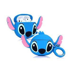 mtoye airpods silicone case cool cover compatible for apple airpods 1&2 [cartoon series][designed for kids girl and boys][big ear] (blue)