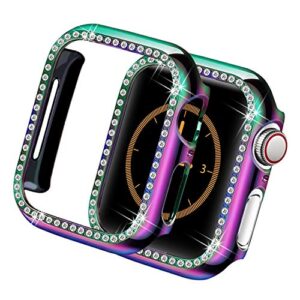 yolovie compatible for apple watch case 38mm 40mm 42mm 44mm bling crystal diamonds rhinestone bumper cover for women girl, hard pc protective frame for iwatch series 6/5/4/3/2/1/se - 40mm colorful