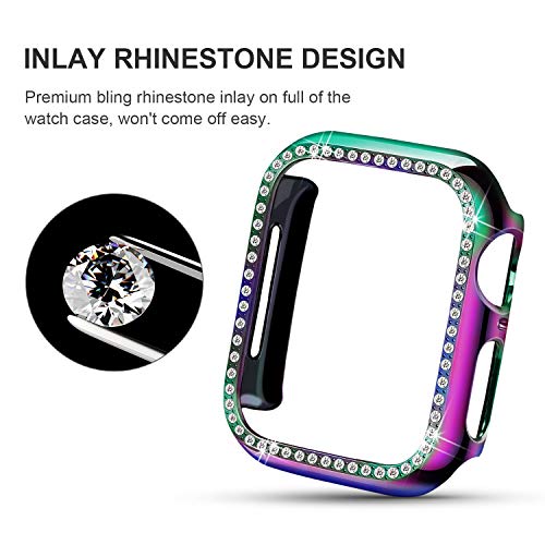 Yolovie Compatible for Apple Watch Case 38mm 40mm 42mm 44mm Bling Crystal Diamonds Rhinestone Bumper Cover for Women Girl, Hard PC Protective Frame for iWatch Series 6/5/4/3/2/1/SE - 40mm Colorful