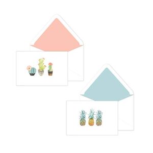southworth notecard set with lined envelopes, 4” x 6”, pineapple and cacti 2-card assortment, 24 count (91664)