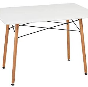 GreenForest Dining Table with Slick Top Wood Legs,Modern Mid Century Kitchen Table with Black Criss-Cross Metal Bars for Dining Room,Living Room,Small Spaces,44 x 30 Inch,White