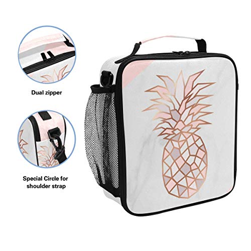 Marble Pineapple Lunch Boxes for Girls, Insulated Lunch Bag Kids Cooler Freezable Shoulder Strap for School Office