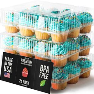 Royalux Cupcake Containers Plastic Disposable [12 Cavity x 24 Pack] - BPA Free Cupcake Boxes 12 - USA Made Cupcake Holder - High Dome Cupcake Container - Cupcake Holders Disposable Cupcake Carrier