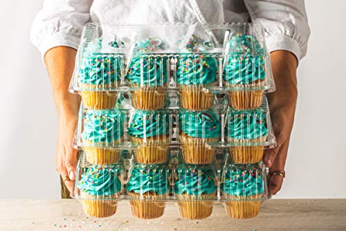 Royalux Cupcake Containers Plastic Disposable [12 Cavity x 24 Pack] - BPA Free Cupcake Boxes 12 - USA Made Cupcake Holder - High Dome Cupcake Container - Cupcake Holders Disposable Cupcake Carrier