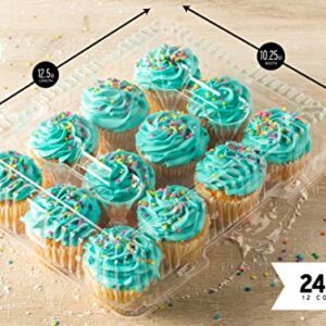 Royalux Cupcake Containers Plastic Disposable [12 Cavity x 24 Pack] - BPA Free Cupcake Boxes 12 - USA Made Cupcake Holder - High Dome Cupcake Container - Cupcake Holders Disposable Cupcake Carrier