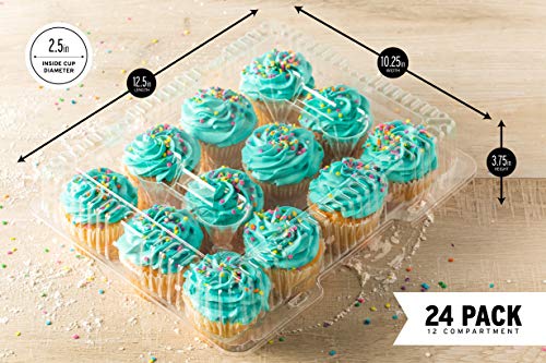 Royalux Cupcake Containers Plastic Disposable [12 Cavity x 24 Pack] - BPA Free Cupcake Boxes 12 - USA Made Cupcake Holder - High Dome Cupcake Container - Cupcake Holders Disposable Cupcake Carrier