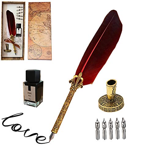 Quill Pen Vintage Feather Pen Calligrapher Pen Set Handmade Quill Feather Dip Pen and Ink Set Feather Calligraphy Writing Quill Pen for Beginners