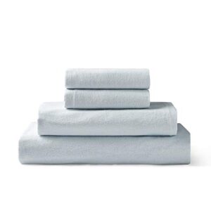 brielle home flannel sheet set cotton soft warm & cozy modern chic with elastic deep pockets, california king, ballad blue