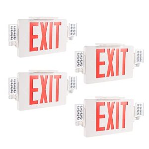 gruenlich led combo emergency exit sign with 2 adjustable head lights and double face, back up batteries- us standard red letter emergency exit lighting, ul 924 qualified, 120-277 voltage, 4-pack