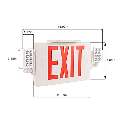 Gruenlich LED Combo Emergency EXIT Sign with 2 Adjustable Head Lights and Double Face, Back Up Batteries- US Standard Red Letter Emergency Exit Lighting, UL 924 Qualified, 120-277 Voltage, 4-Pack
