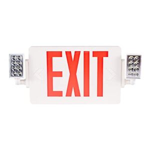 Gruenlich LED Combo Emergency EXIT Sign with 2 Adjustable Head Lights and Double Face, Back Up Batteries- US Standard Red Letter Emergency Exit Lighting, UL 924 Qualified, 120-277 Voltage, 4-Pack